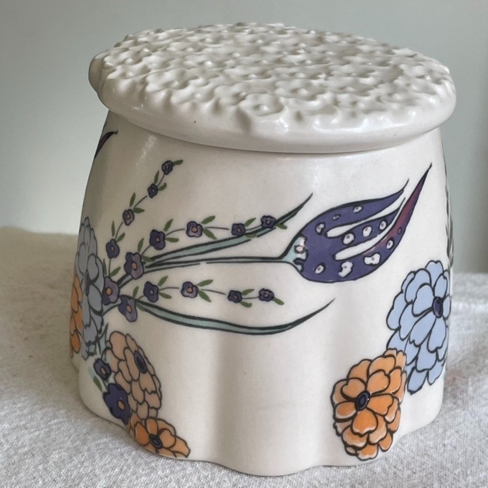 Anthropologie Betul Turkuaz Posy Butter Bell Crock Floral Ceramic - Picture 2 of 7